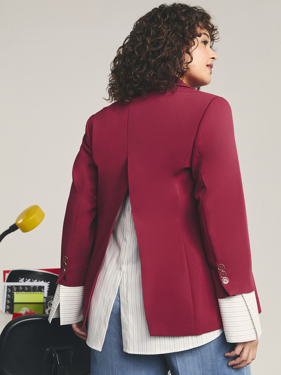 Blazer with detachable shirt-effect cuff