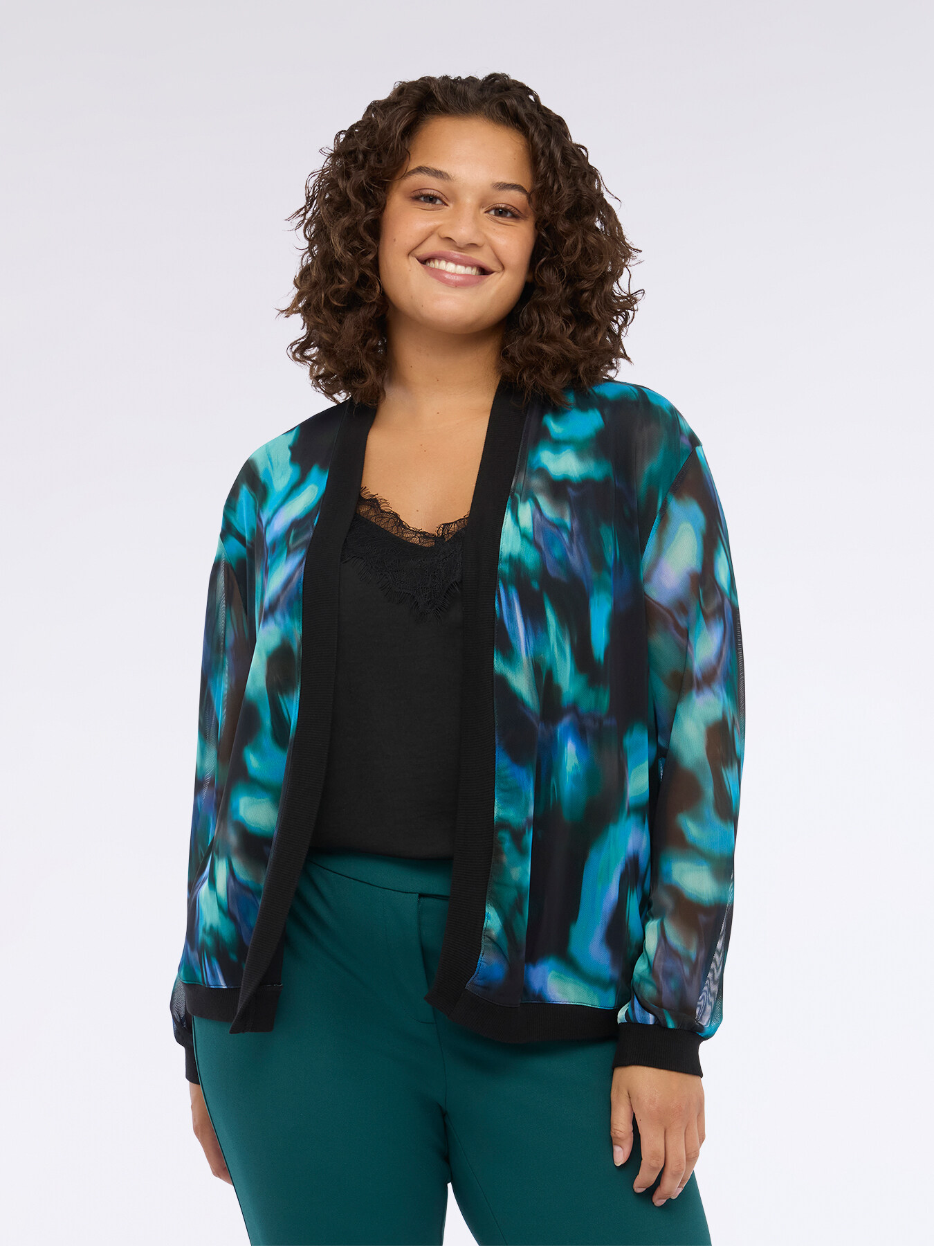 Unstructured jacket in patterned tulle image number 0