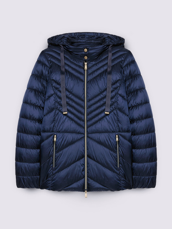 Quilted down jacket with chevron pattern and hood