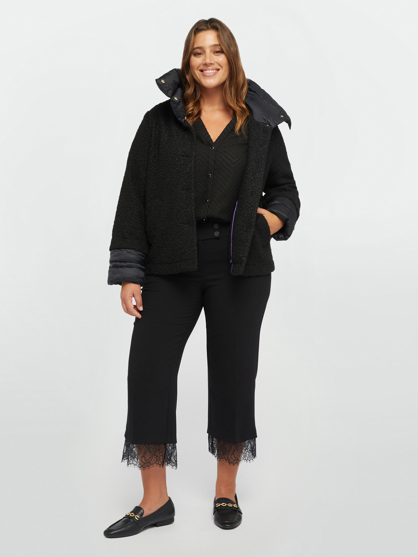 Nylon and boucl&eacute; fabric winter jacket image number 3