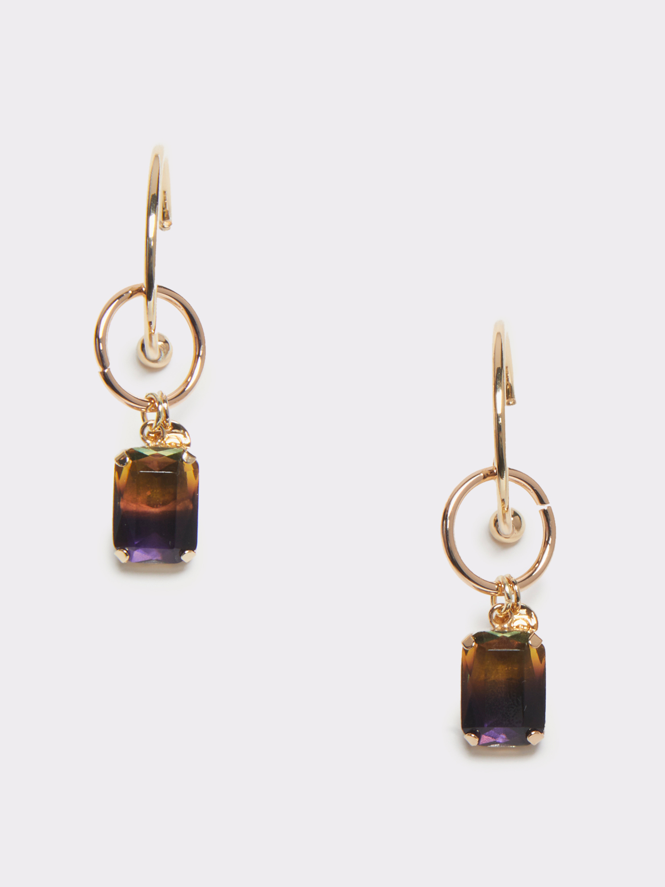 Earrings with double hoop and rectangular pendant image number 0