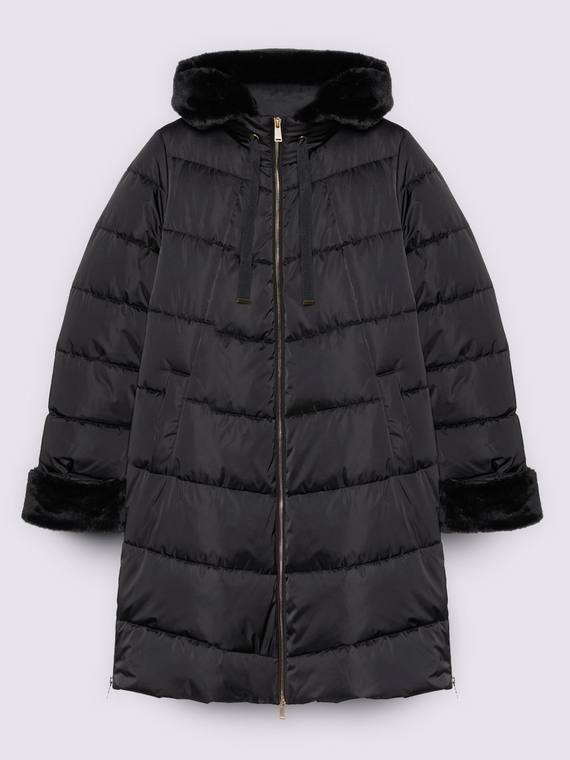 Long down jacket with hood and plush insert