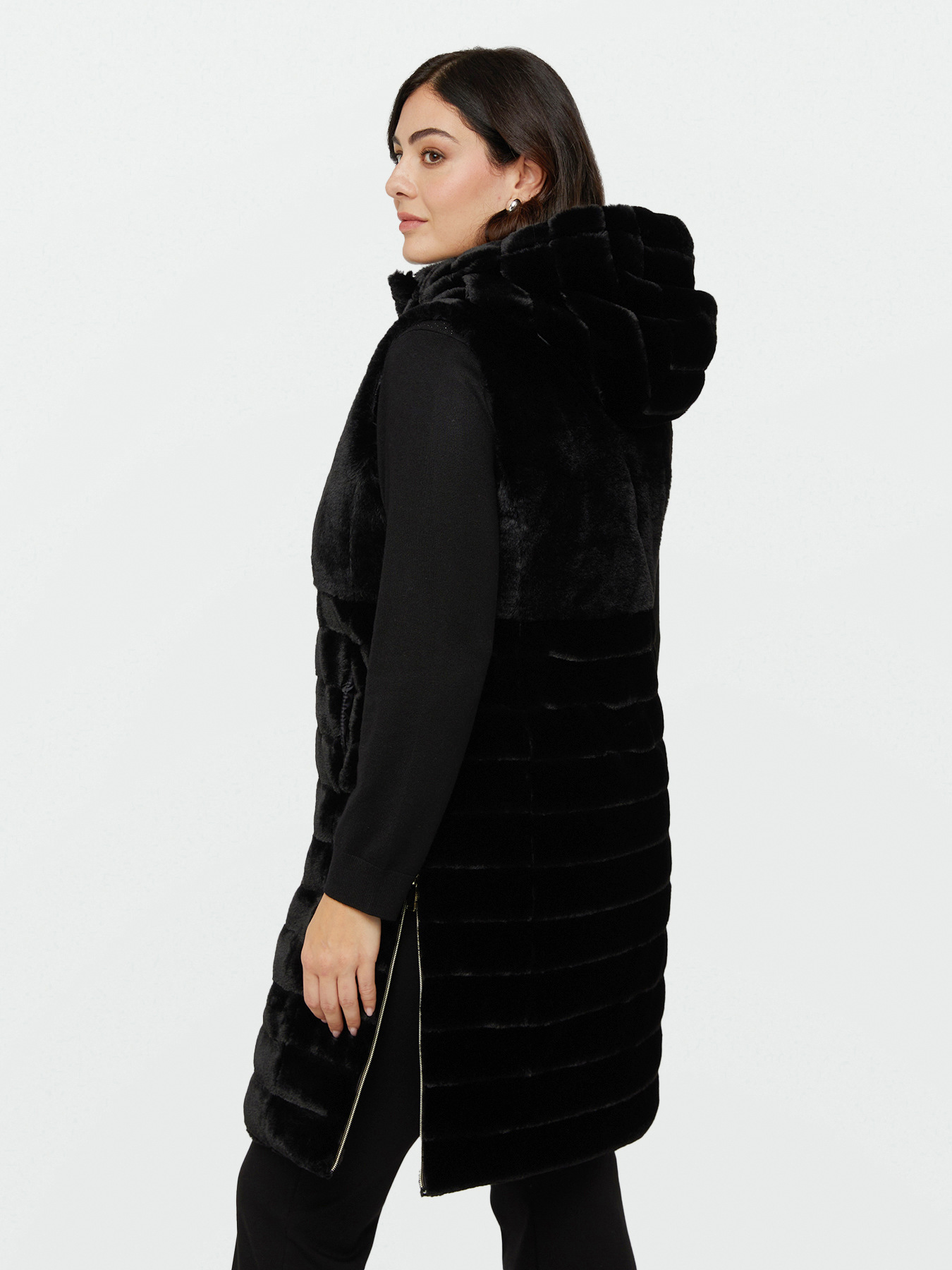 Gilet long avec fermeture &eacute;clair et capuche image number 1