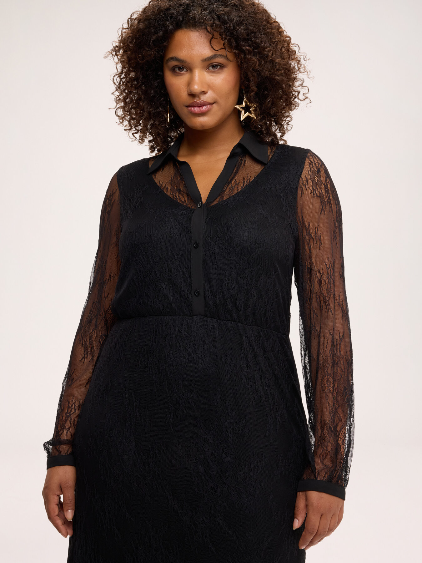Lace shirtdress with ruffle image number 3