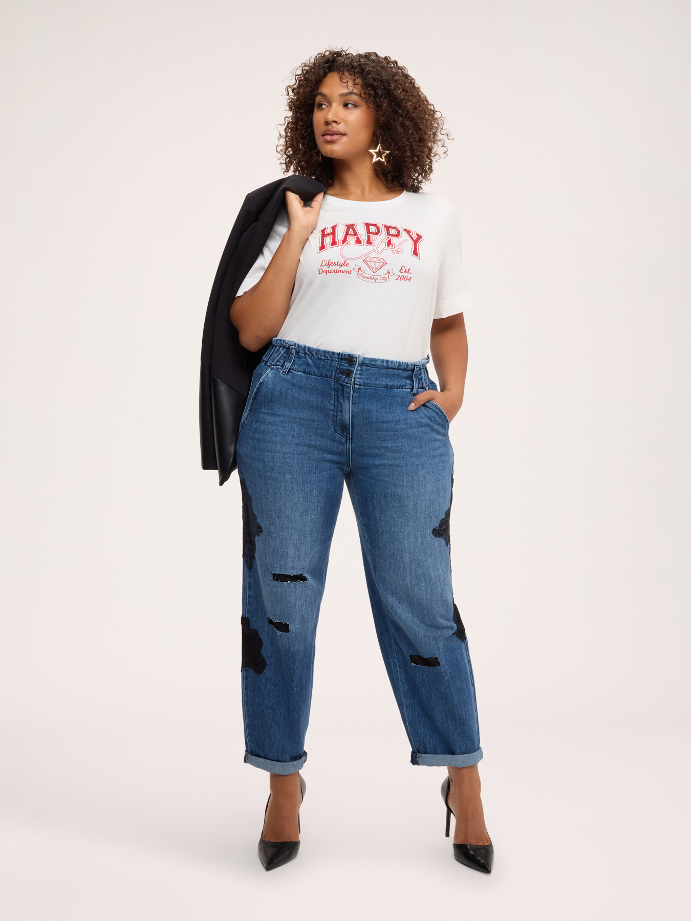 T-shirt Happy! in cotone image number 2