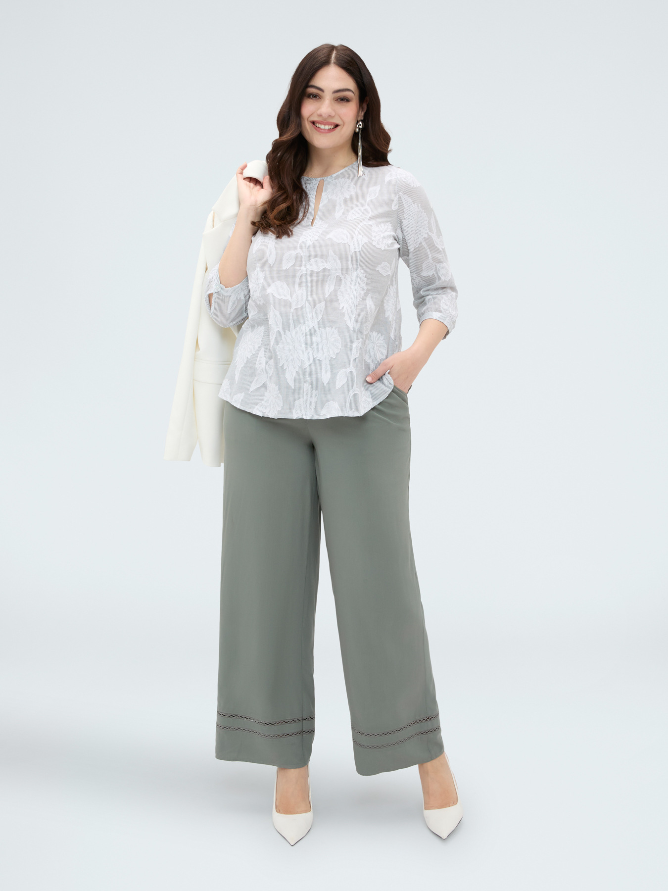 Pantaloni Wide Leg con dettaglio ajour image number 2