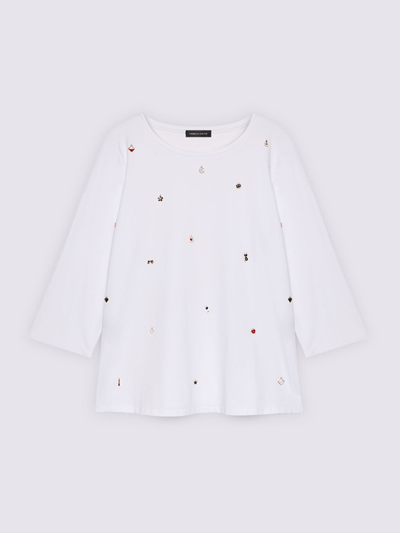 T-shirt in jersey di cotone con charms