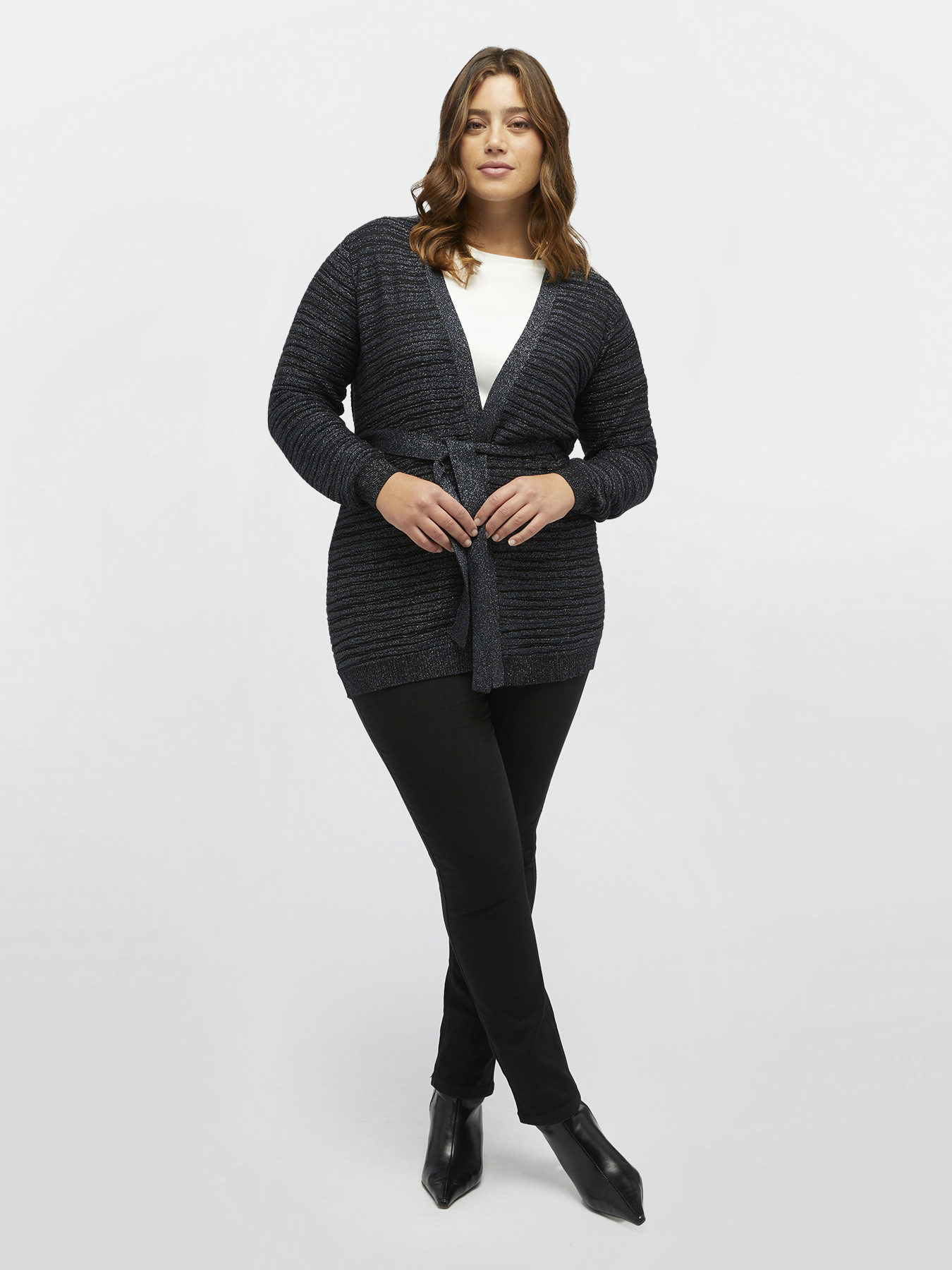 Lurex cardigan with belt image number 3