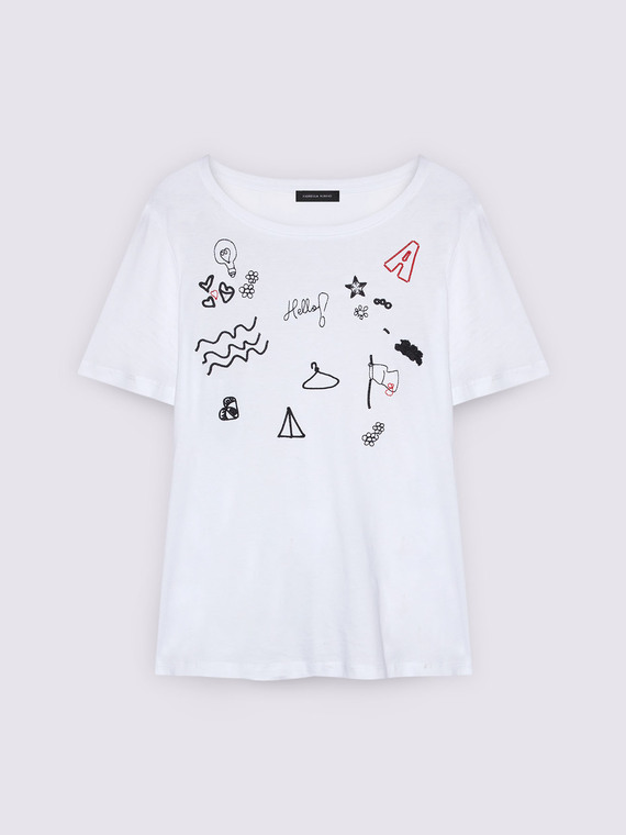 Jersey T-shirt with embroideries and small writings