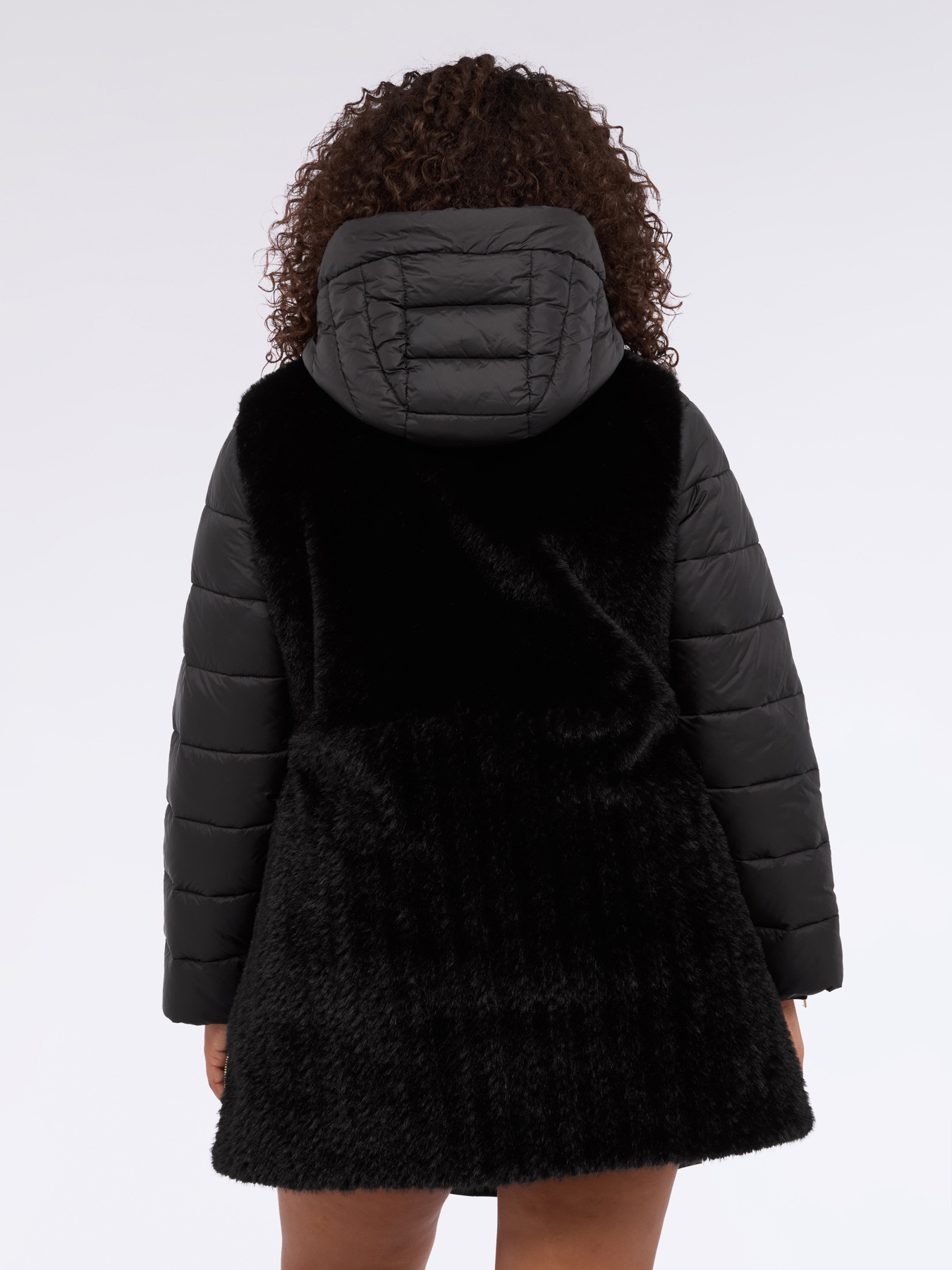 Bi-material down jacket with hood image number 1