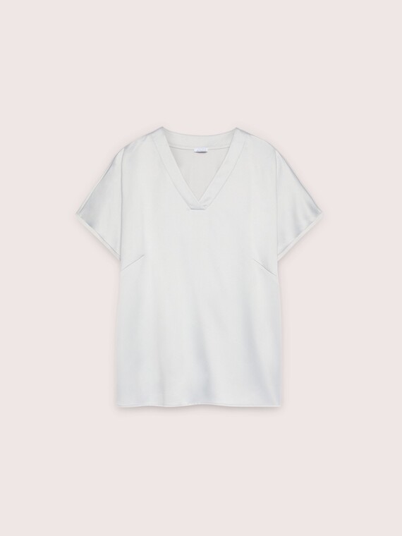 Bi-material T-shirt in viscose satin