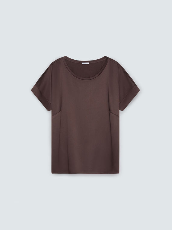 Bi-material T-shirt in satin and jersey