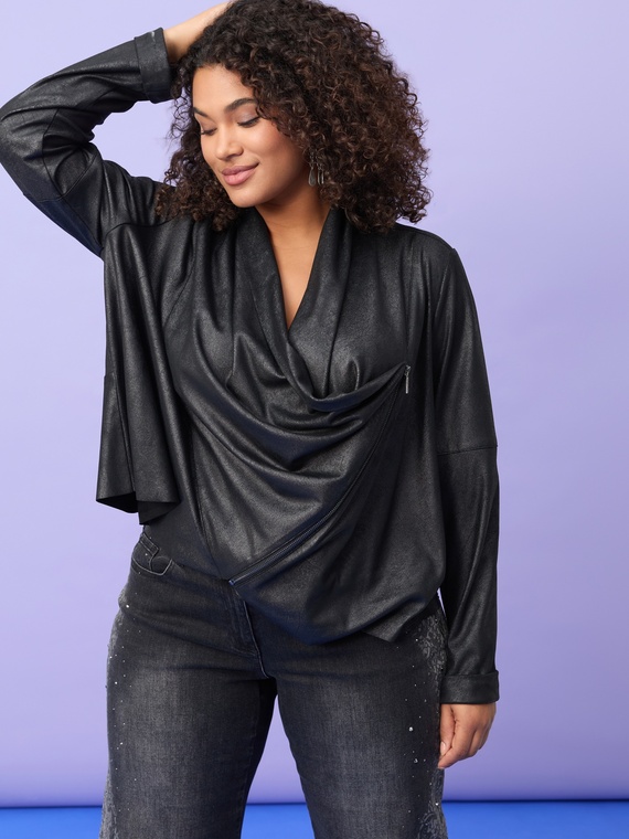Soft touch jacket with shawl collar