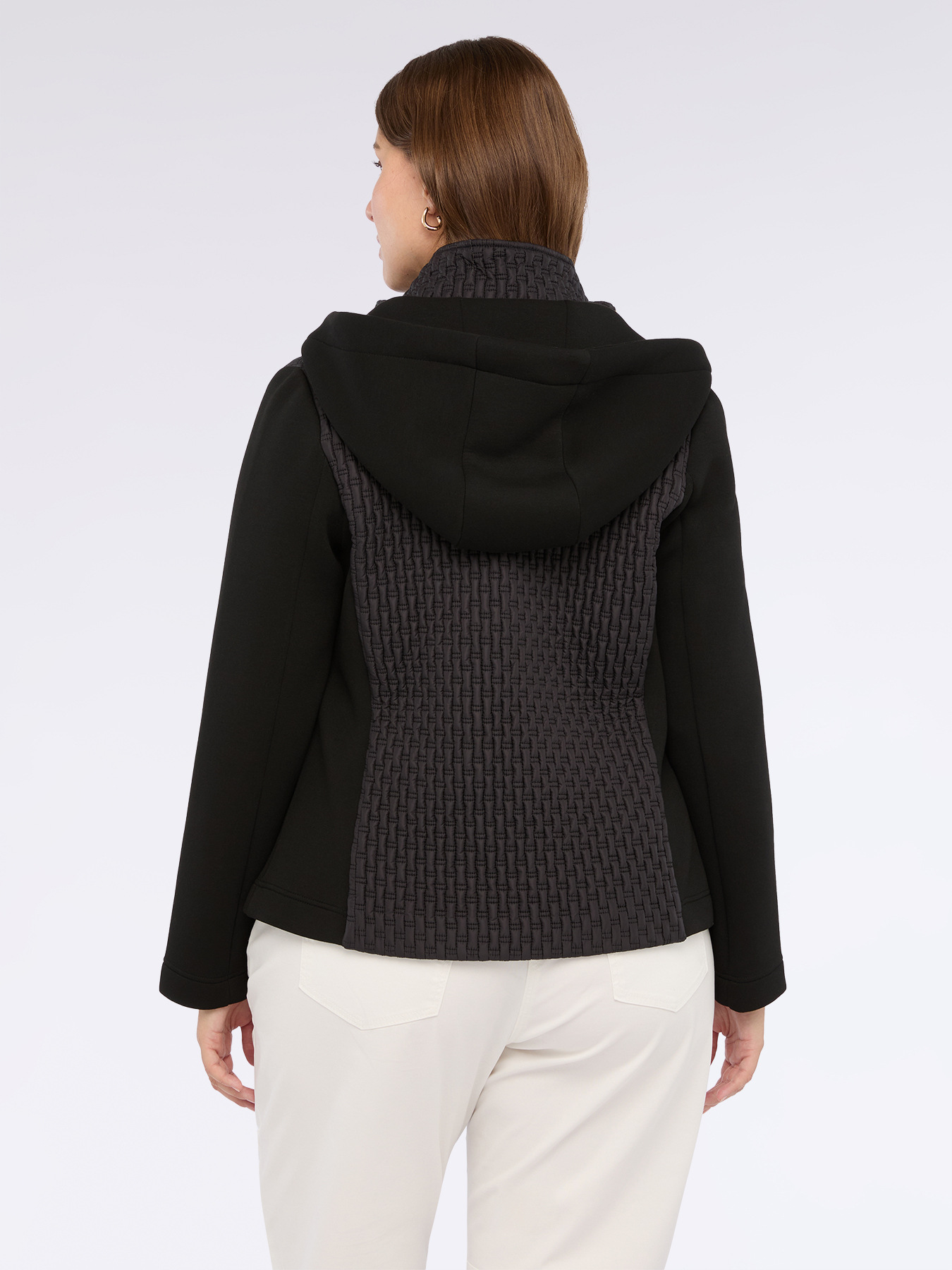 Lightweight dual-material down jacket with hood image number 1