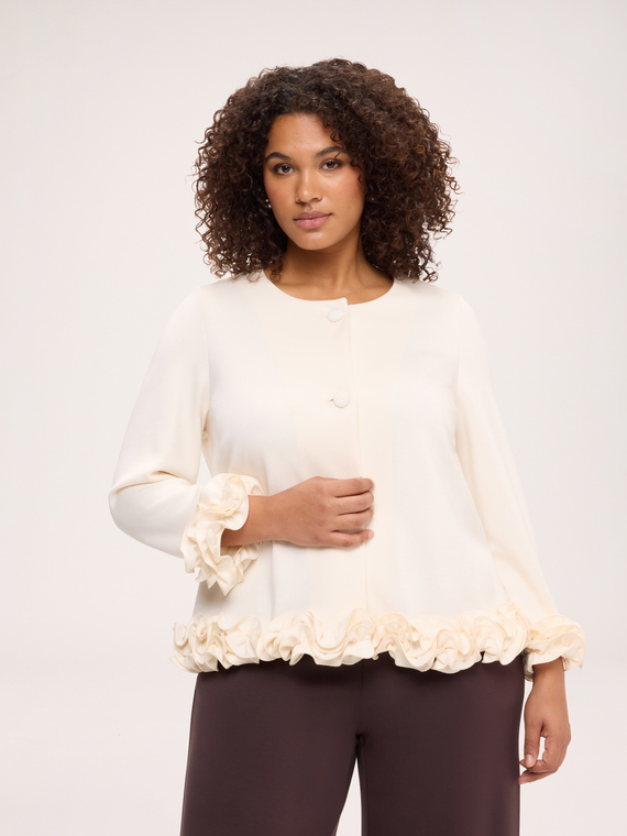 Offener Sweater aus Scuba-Stoff mit Volants