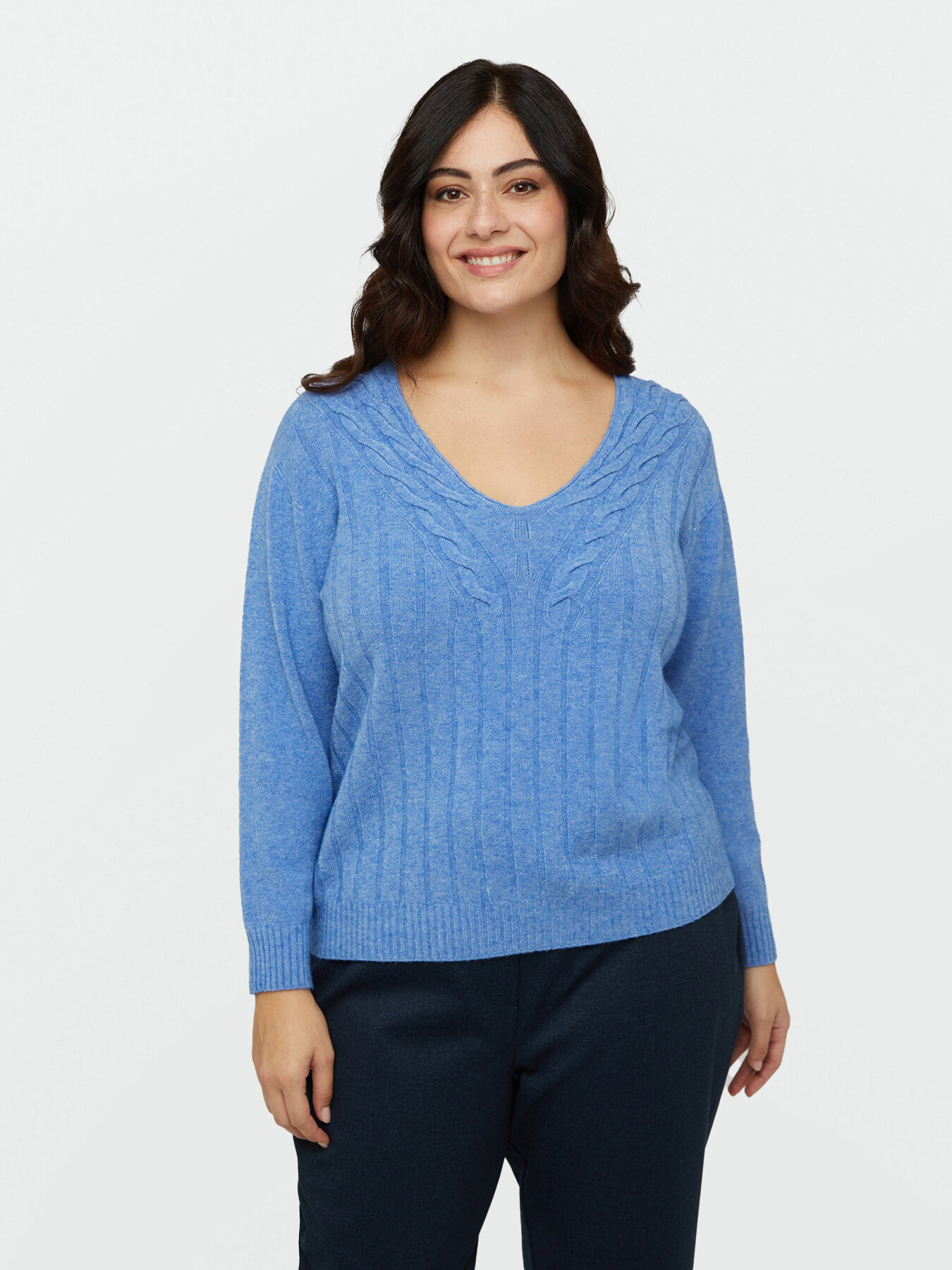 Pullover mit Zopf- und langen Rippenmuster image number 2