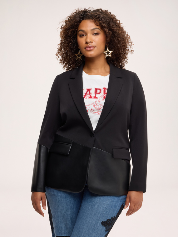 Blazer with coated fabric inserts