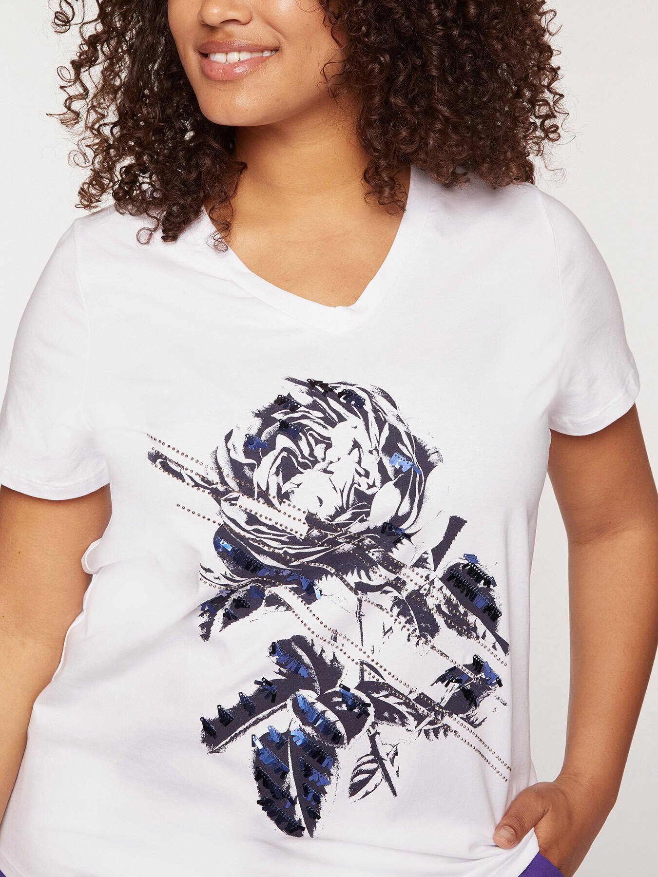 T-shirt with embroidered rose image number 2