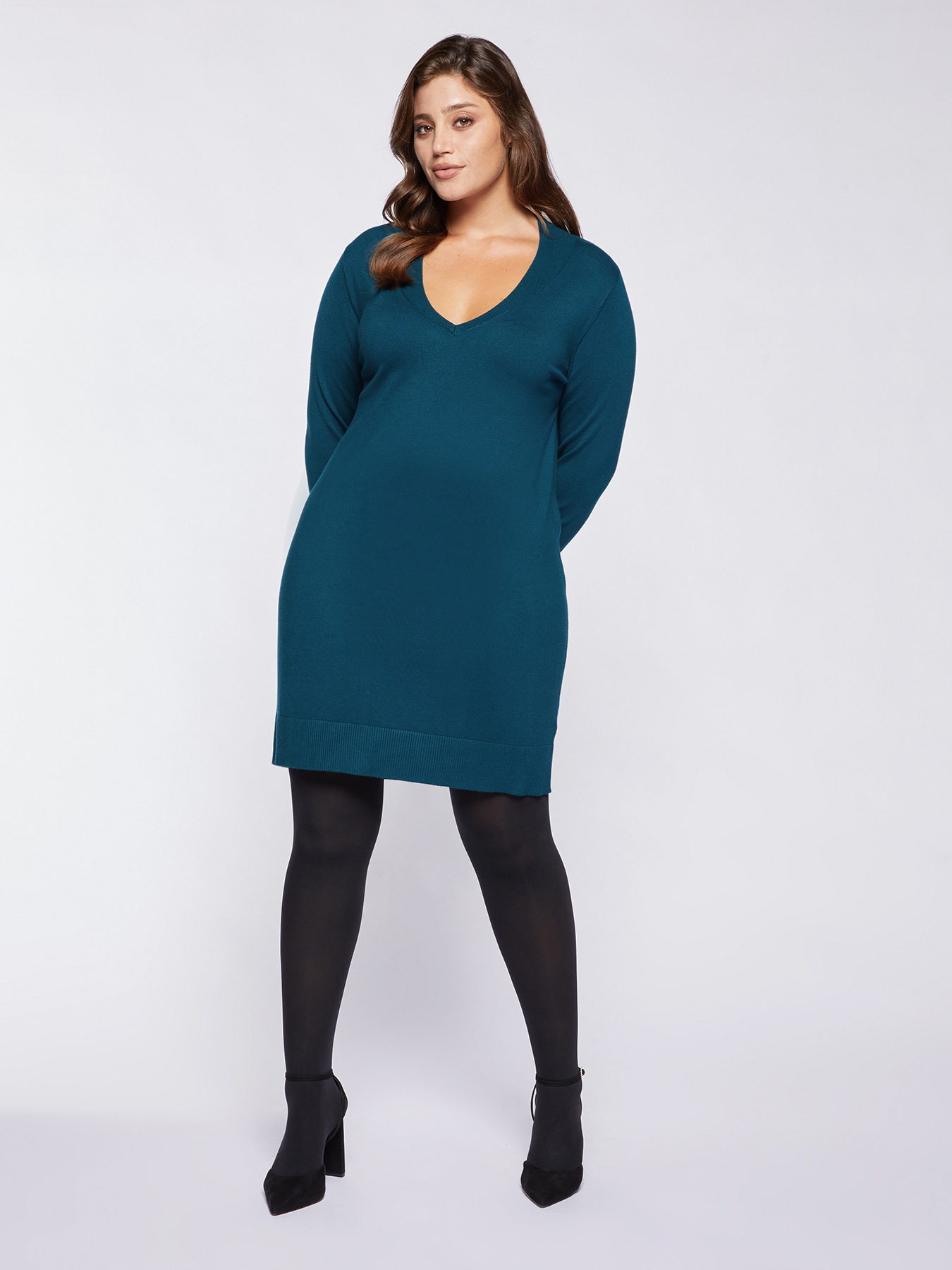 Langer Pullover mit V-Ausschnitt image number 1