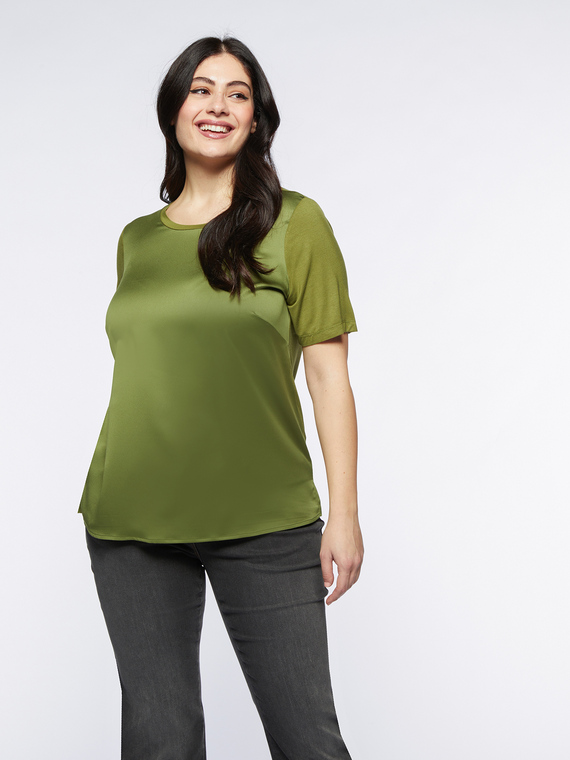 Fiorella Rubino - T-shirt in due tessuti Donna, Verde Taglia: L (56-58 IT)
