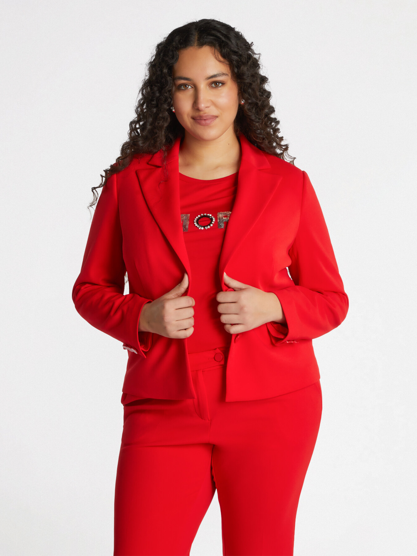Cropped blazer in stretch fabric image number 1