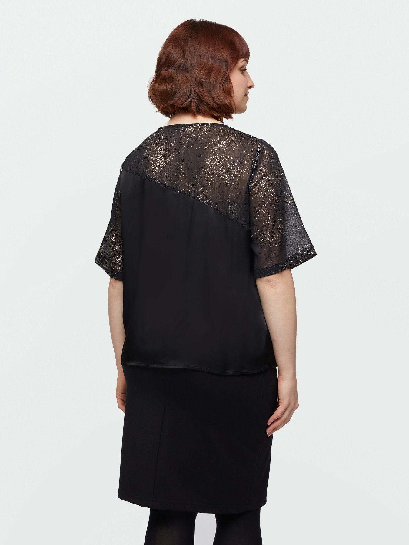 Bluse aus zwei Stoffen mit Golddruck image number 1