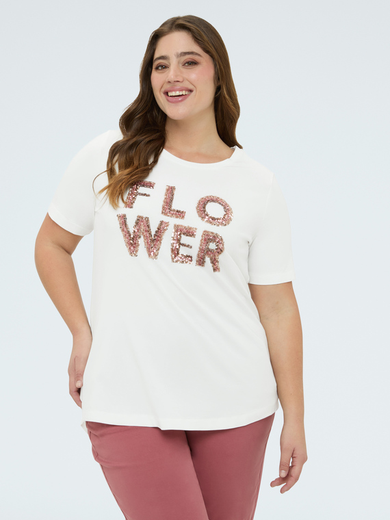 T-Shirt aus Baumwolle mit Flower-Schriftzug