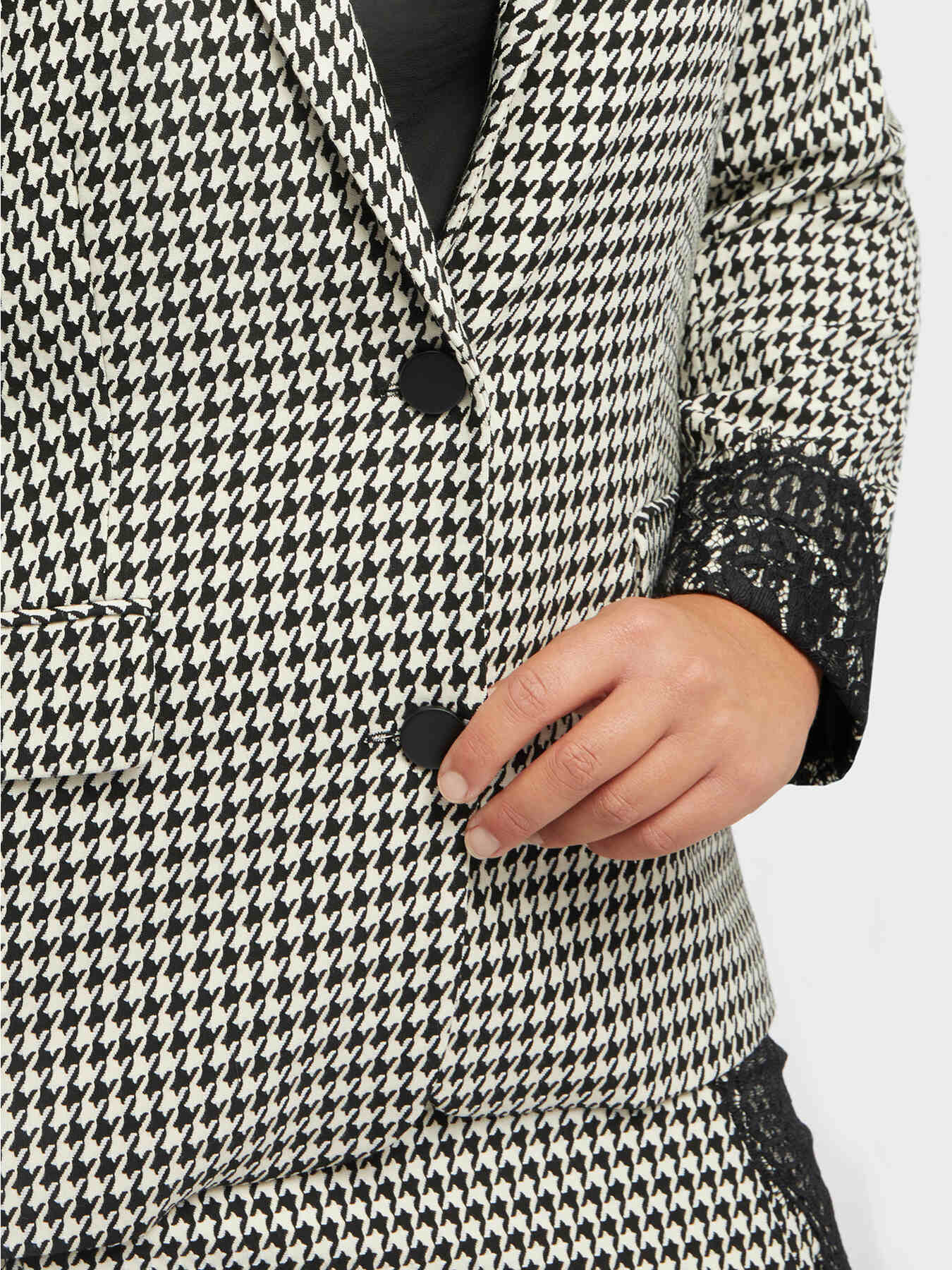 Hahnentritt-Blazer mit Spitze image number 4