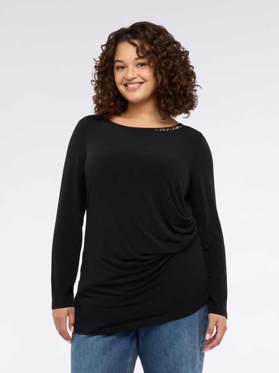 T-shirt con drappeggio e castoni