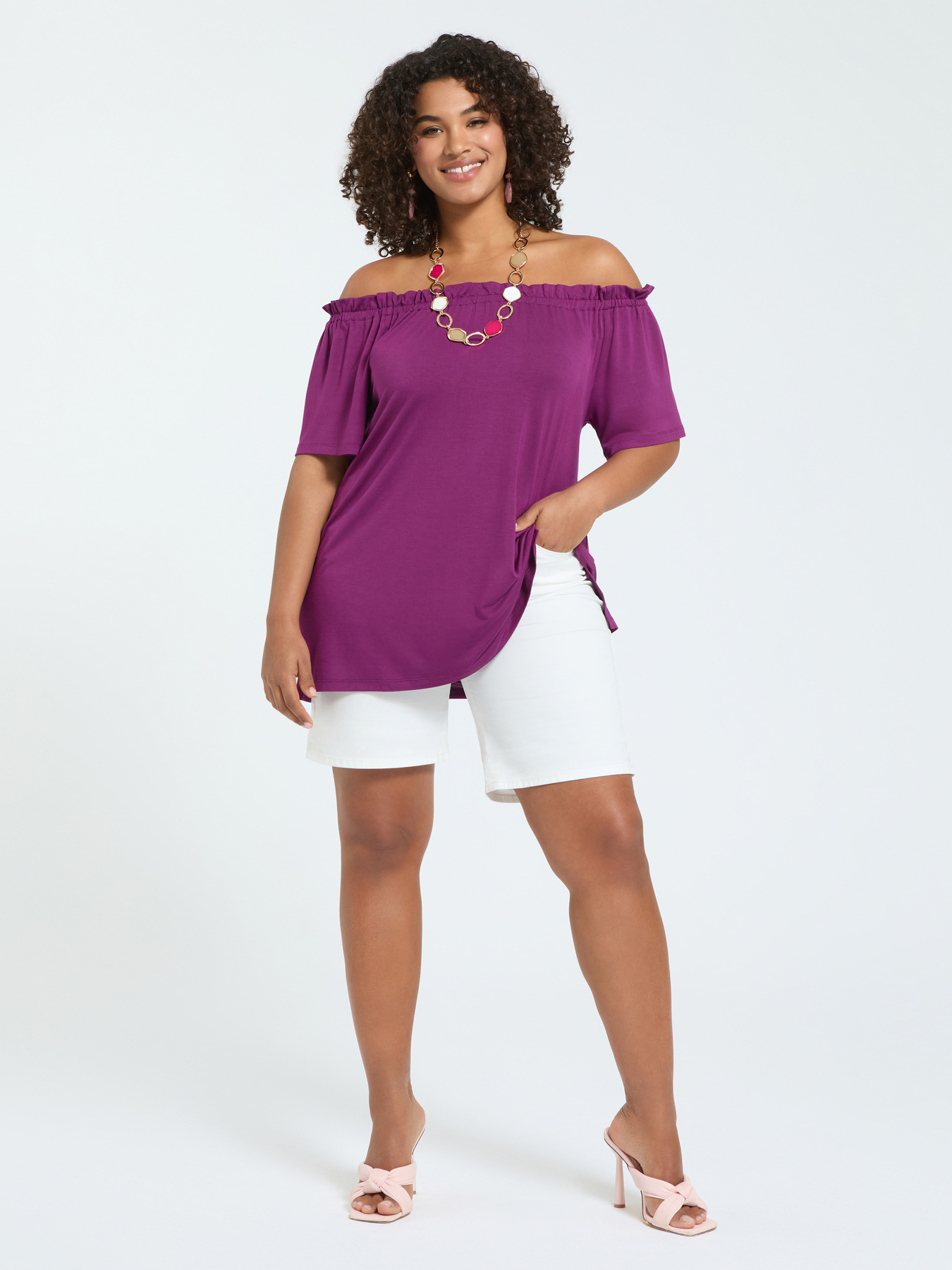 T-shirt &eacute;paules d&eacute;nud&eacute;es en jersey de viscose image number 3