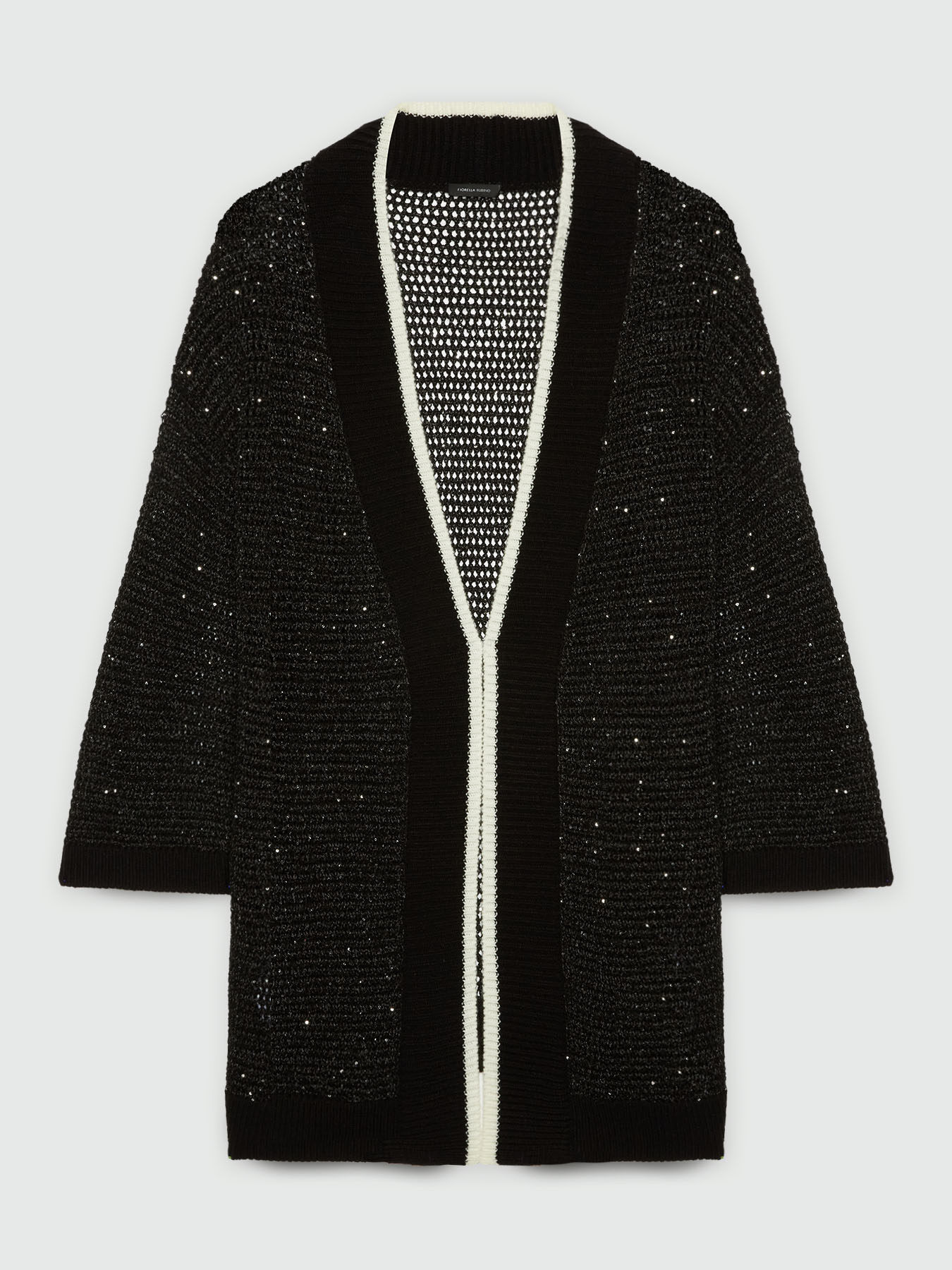 Long cardigan with white trims and tiny sequins image number 5