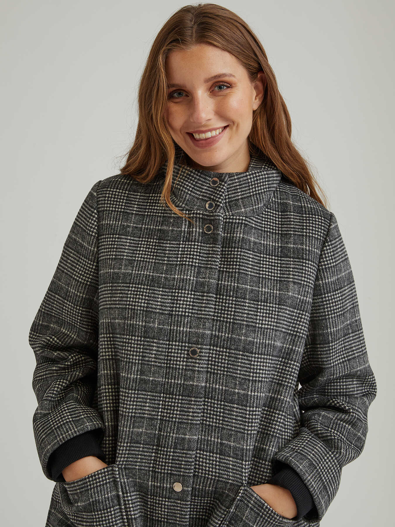 Mantel aus Glencheck mit Kapuze image number 0