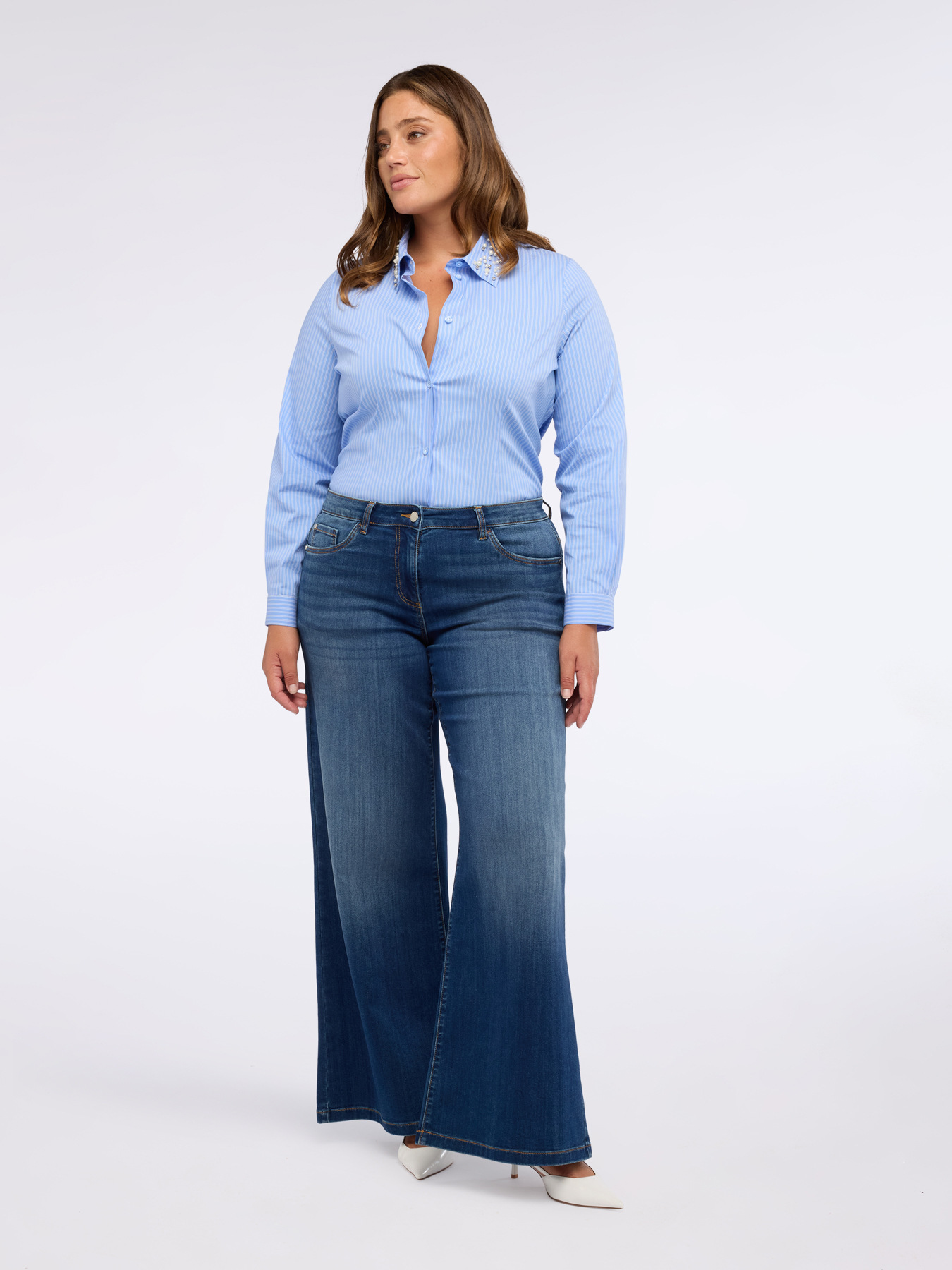 Camicia a righe in cotone con colletto prezioso image number 3