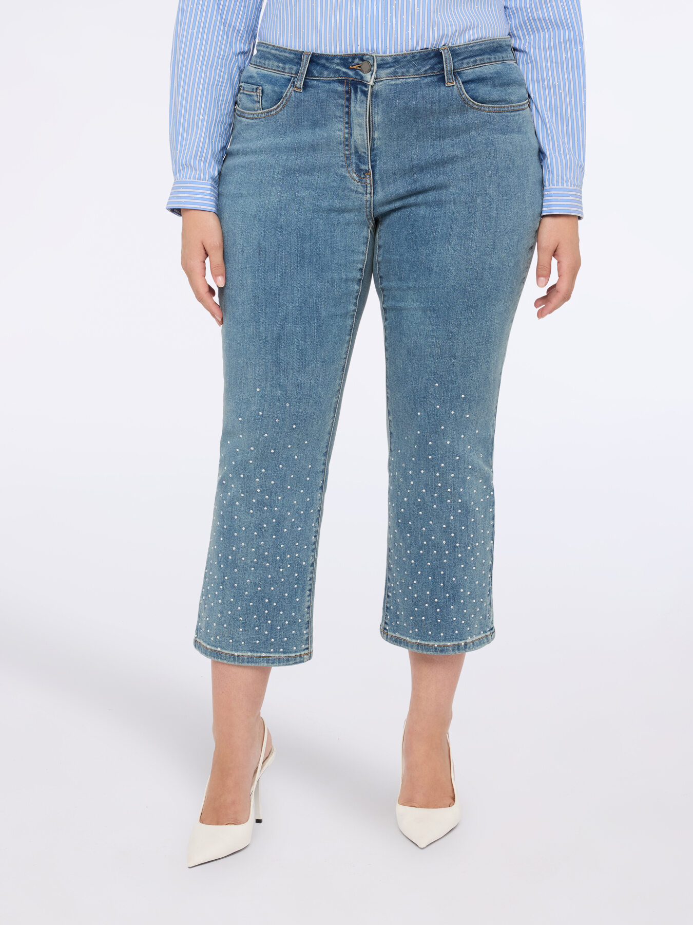 Kick flare jeans with faded rhinestone effect image number 2