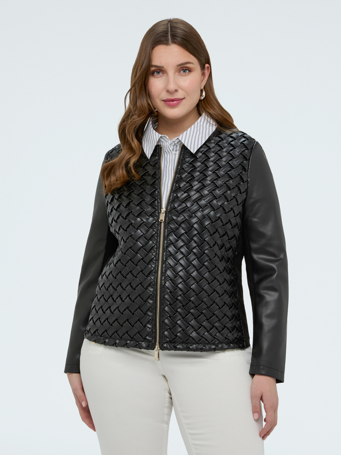 Biker jacket with woven detailing image number 2