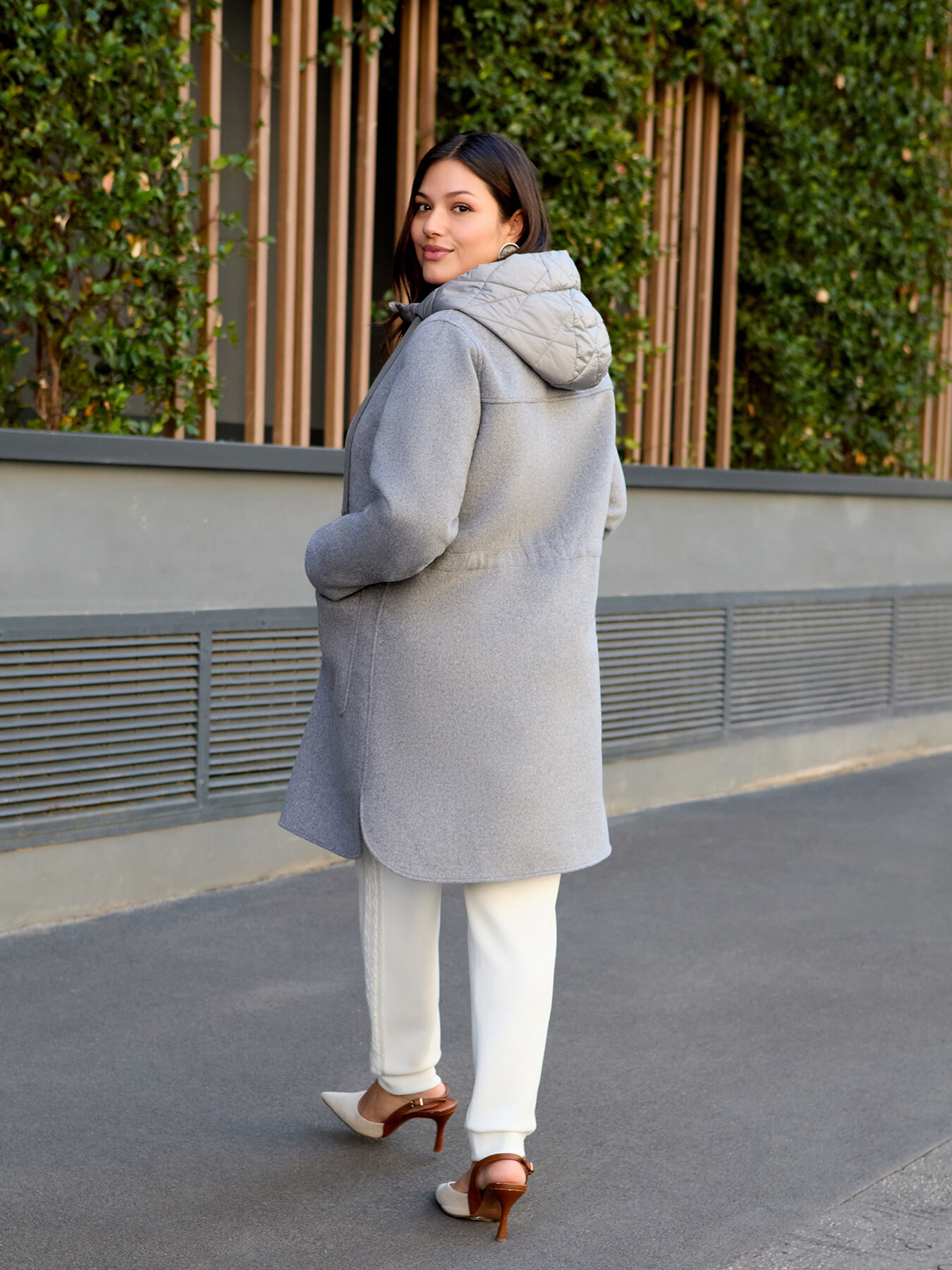 Wool blend coat with nylon hood image number 1