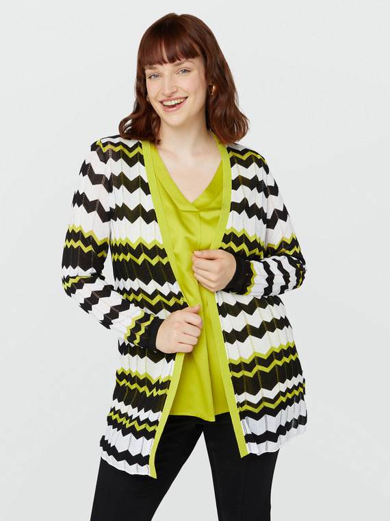 Fiorella Rubino - Cardigan disegno chevron Donna, Nero Taglia: XS (44-46 IT)