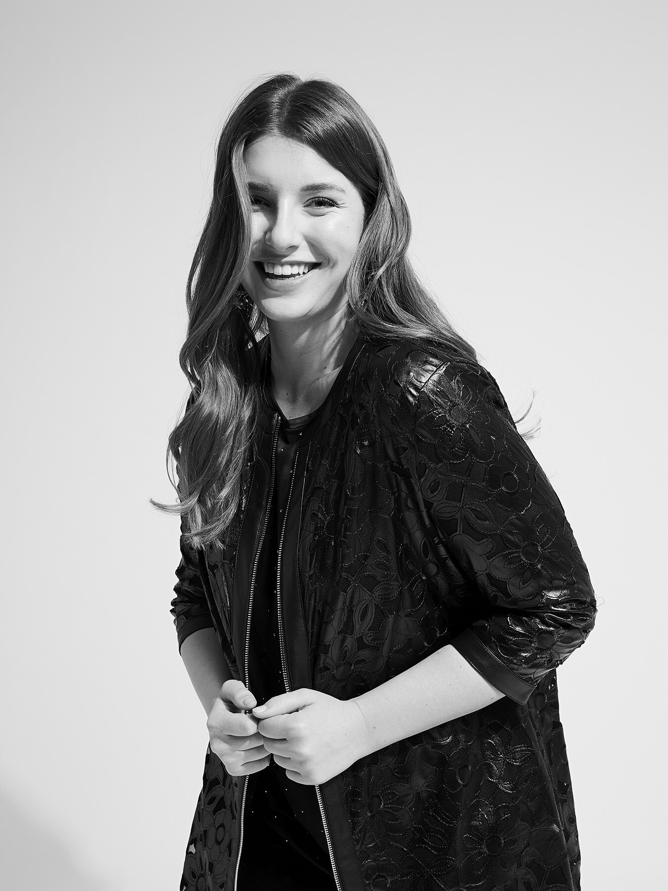 Giacca lunga in similpelle floreale image number 0