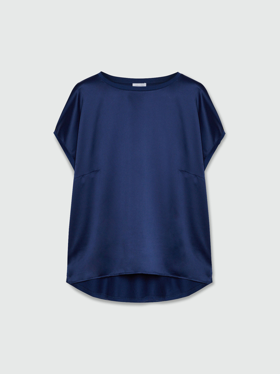 Fiorella Rubino - Blusa in raso Donna, Blu Taglia: XL (60-62 IT)
