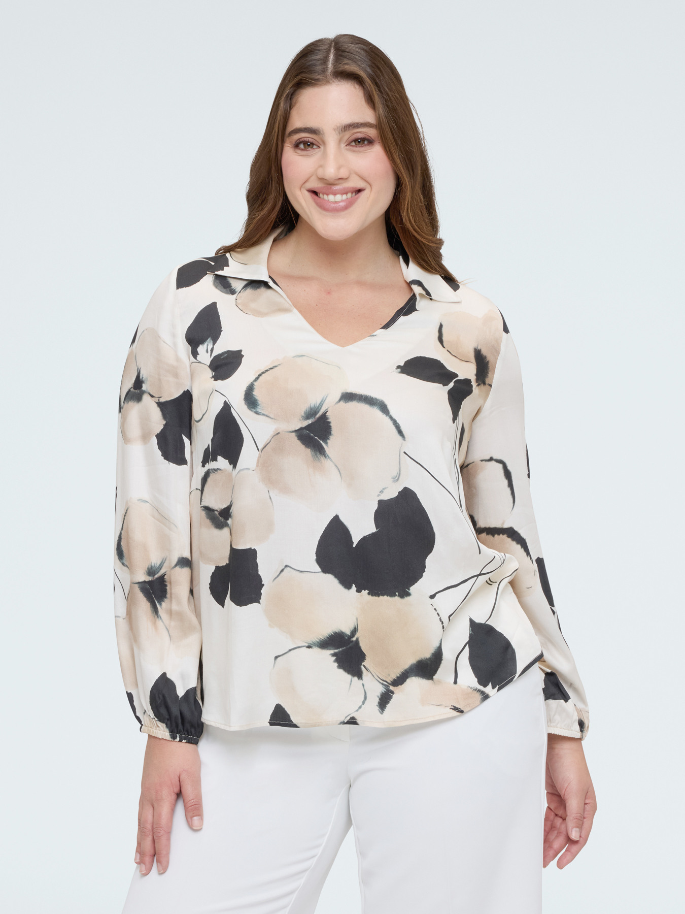 Satin blouse with floral print image number 0