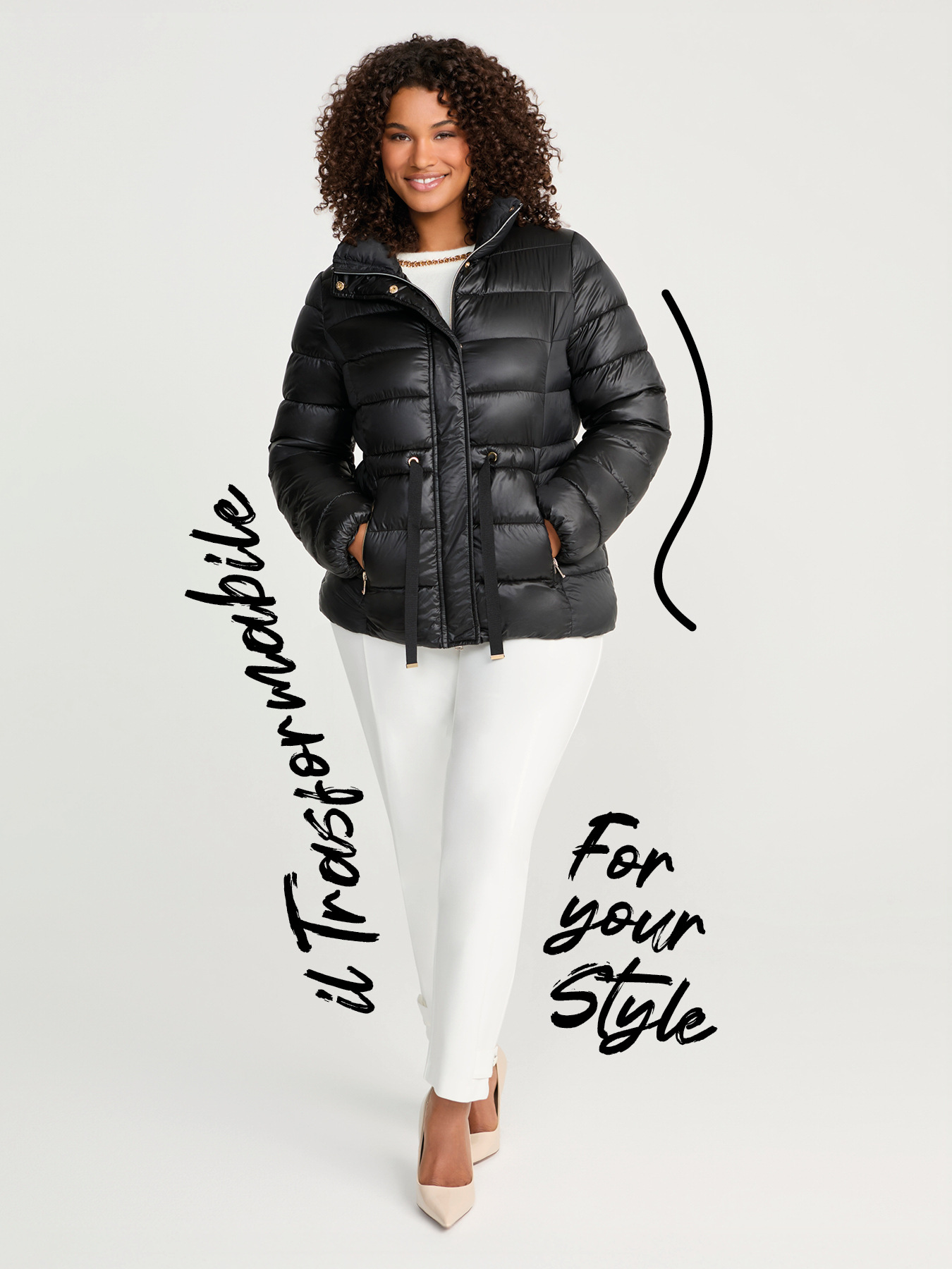 Quilted down jacket with drawstring waist image number 0