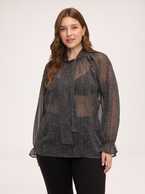 Micro polka-dot georgette blouse with bow