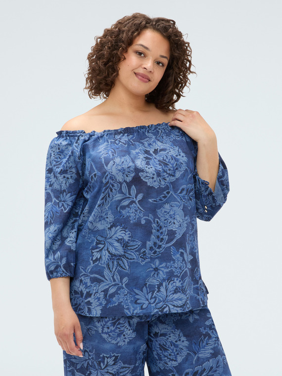 Bluse aus Chambray mit Blumendruck