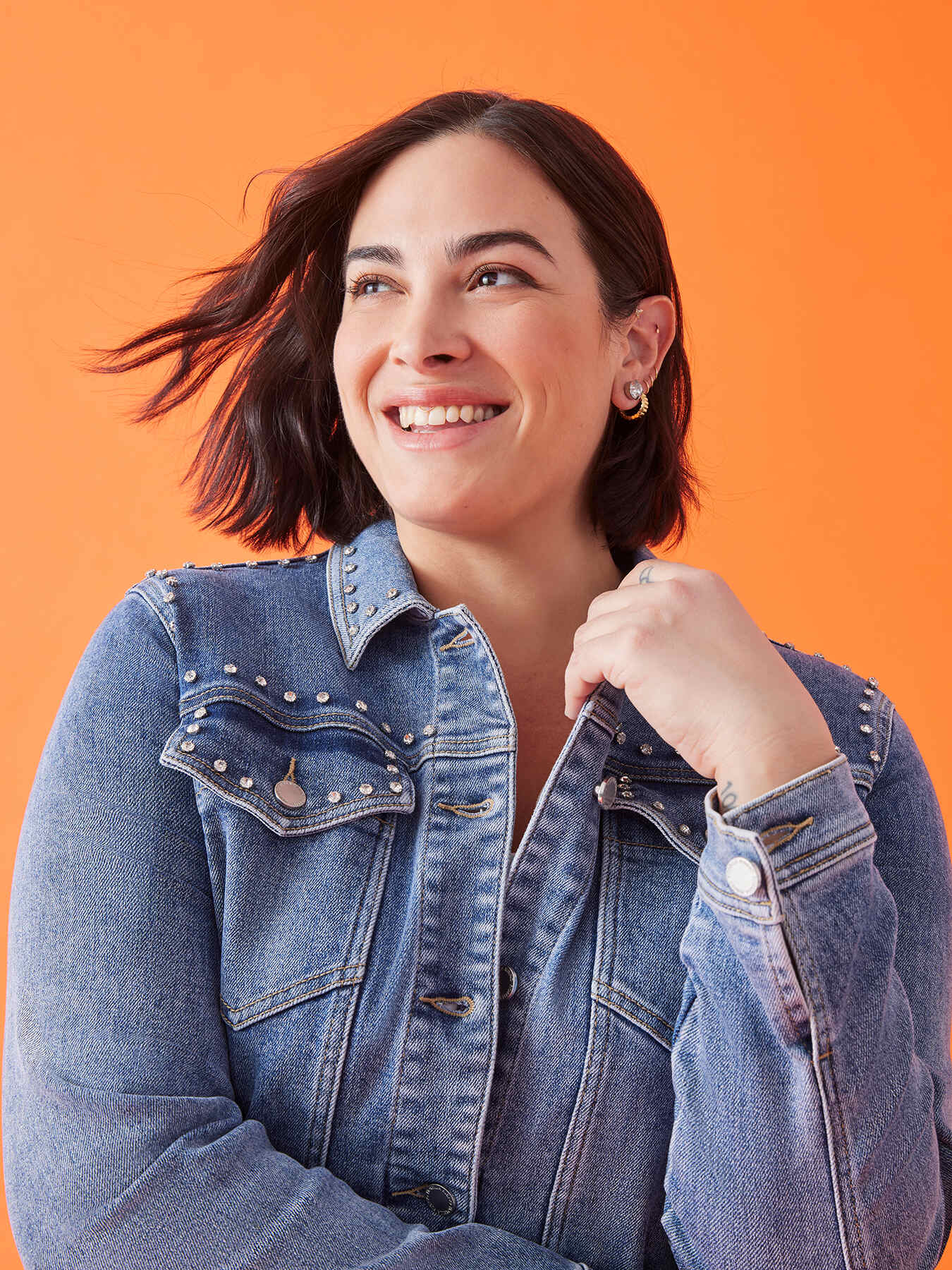 Denim jacket with lace points image number 4