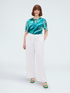 Bi-material blouse with print image number 2