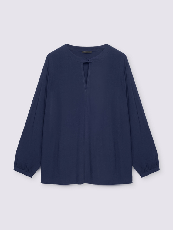 Viscose muslin blouse with teardrop neckline