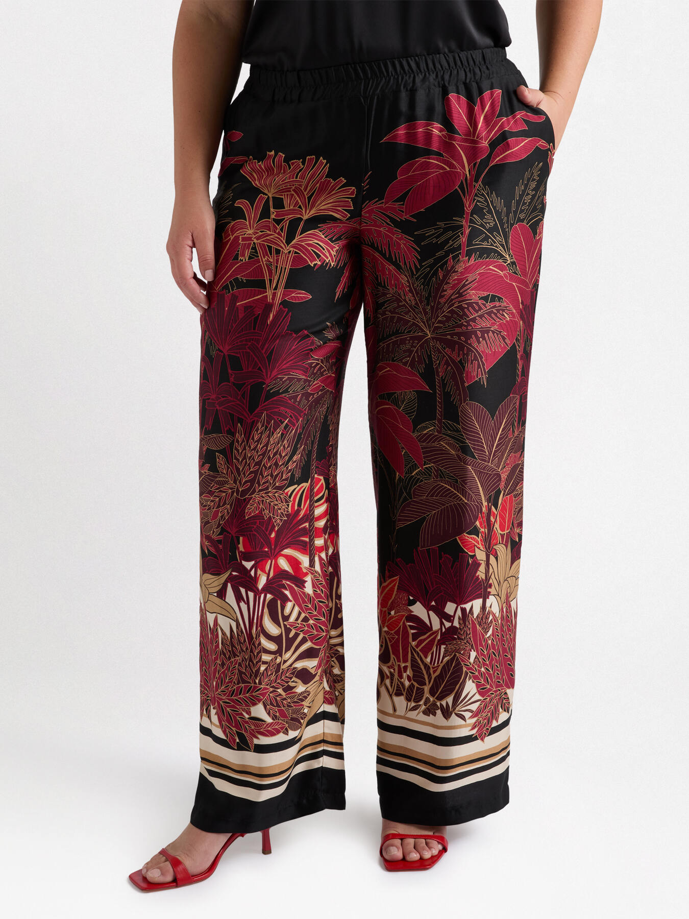 Pantaloni stampa foliage burgundy image number 2