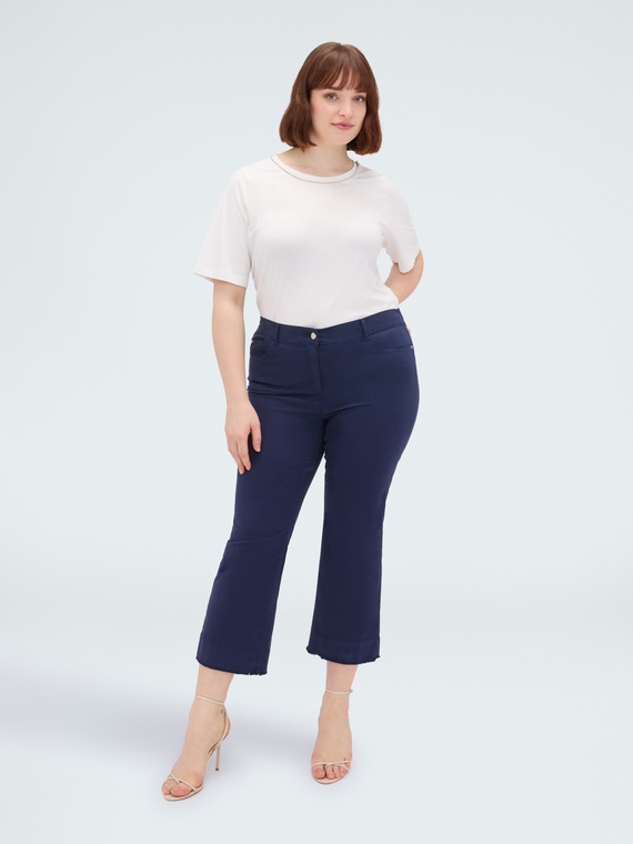Fiorella Rubino - Pantaloni Kick Flare In Cotone Leggero Donna, Blu Taglia: 49 (58 It)-image