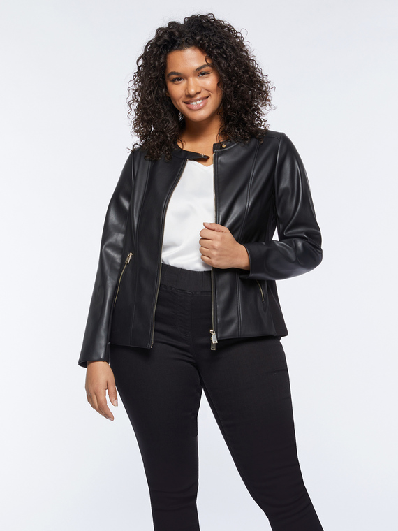 Fiorella Rubino - Giacca biker con scollo tondo Donna, Nero Taglia: 45 (54 IT)