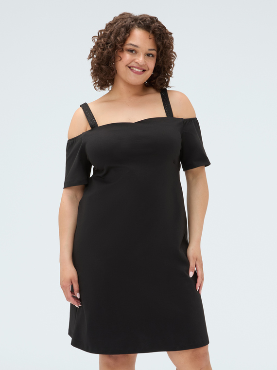 Short off-shoulder dress in Milano stitch